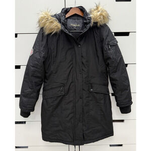 Madden NYC - Women's Black Winter Hooded Coat - Faux Fur - Size: Medium